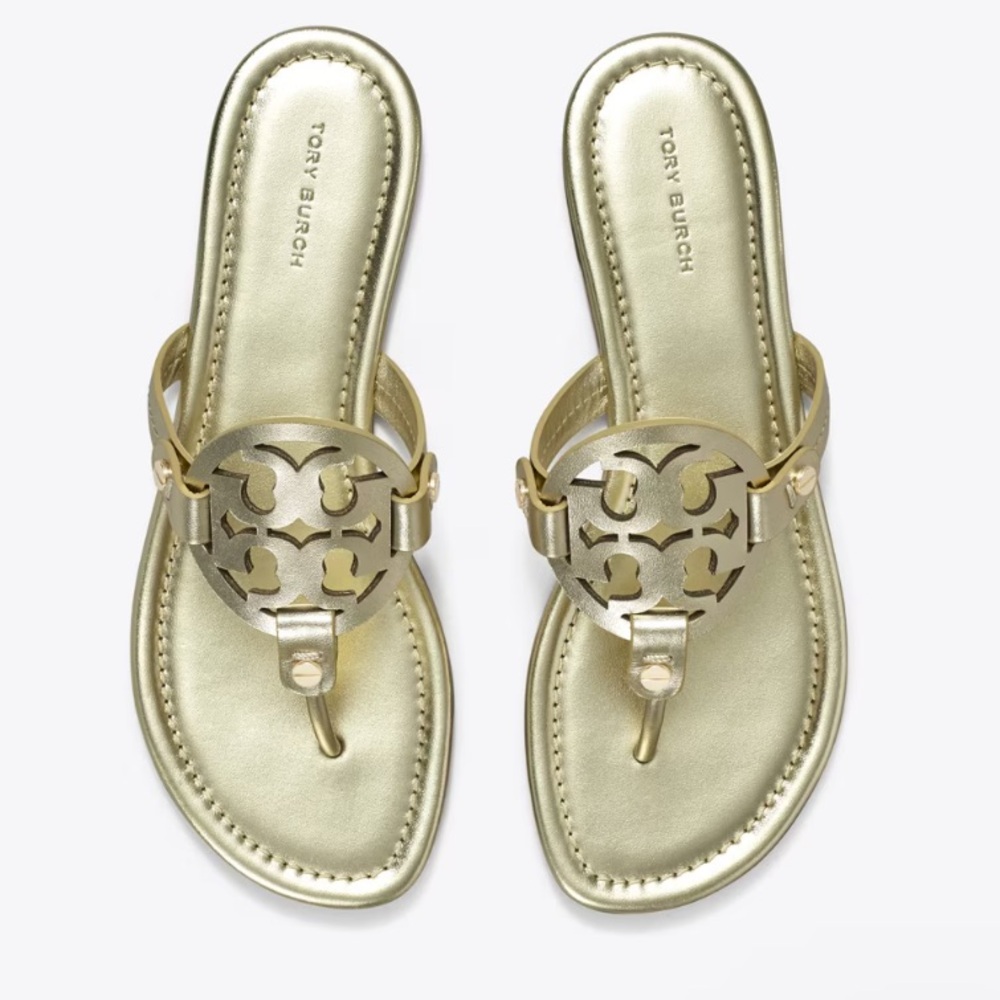 Tory Burch Miller Sandals in Metallic Gold, Size 8
